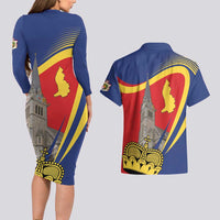 Liechtenstein National Day 1866 Couples Matching Long Sleeve Bodycon Dress and Hawaiian Shirt Gold Crown Vaduz Cathedral