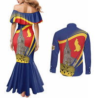 Liechtenstein National Day 1866 Couples Matching Mermaid Dress and Long Sleeve Button Shirt Gold Crown Vaduz Cathedral