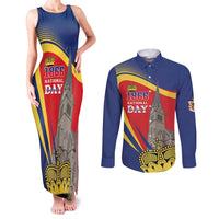 Liechtenstein National Day 1866 Couples Matching Tank Maxi Dress and Long Sleeve Button Shirt Gold Crown Vaduz Cathedral