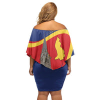 Liechtenstein National Day 1866 Family Matching Off Shoulder Short Dress and Hawaiian Shirt Gold Crown Vaduz Cathedral