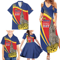 Liechtenstein National Day 1866 Family Matching Summer Maxi Dress and Hawaiian Shirt Gold Crown Vaduz Cathedral