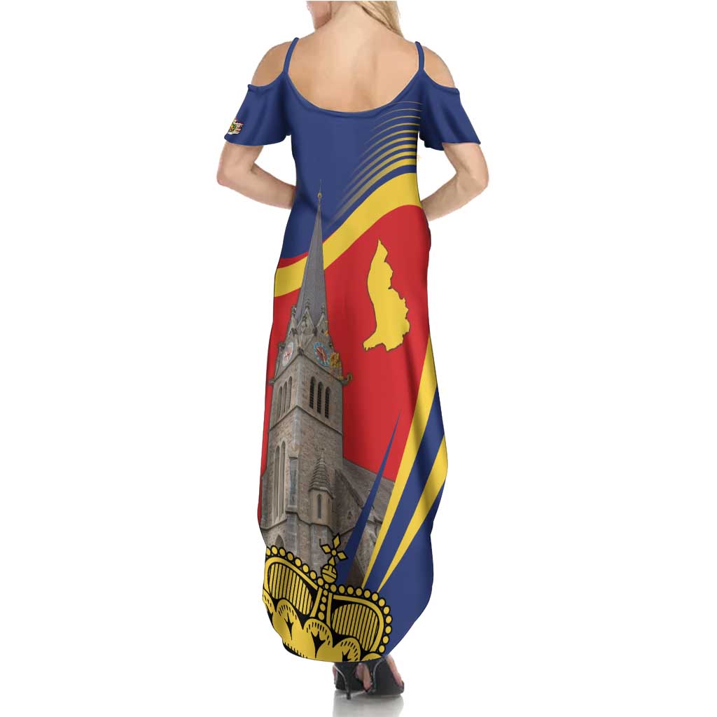 Liechtenstein National Day 1866 Family Matching Summer Maxi Dress and Hawaiian Shirt Gold Crown Vaduz Cathedral