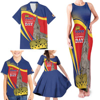Liechtenstein National Day 1866 Family Matching Tank Maxi Dress and Hawaiian Shirt Gold Crown Vaduz Cathedral