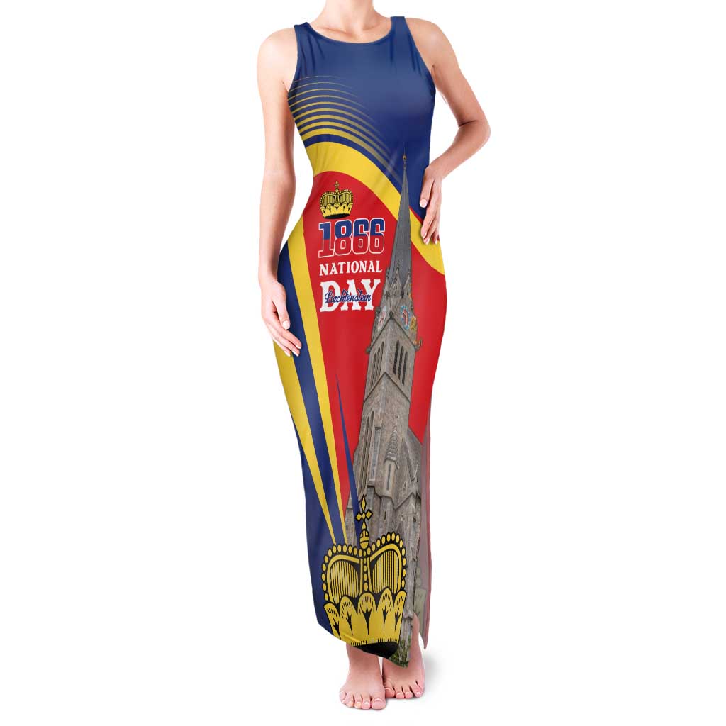 Liechtenstein National Day 1866 Family Matching Tank Maxi Dress and Hawaiian Shirt Gold Crown Vaduz Cathedral