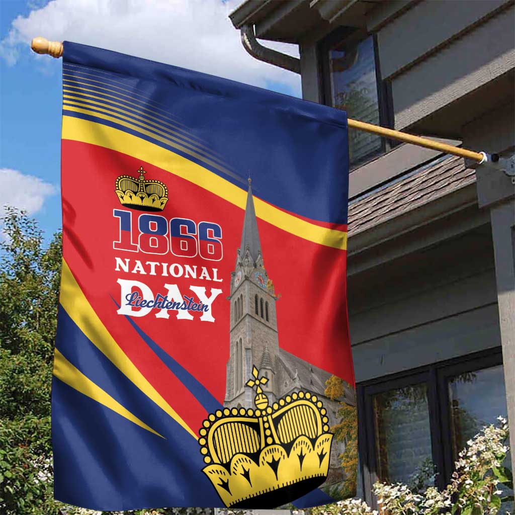 Liechtenstein National Day 1866 Garden Flag Gold Crown Vaduz Cathedral