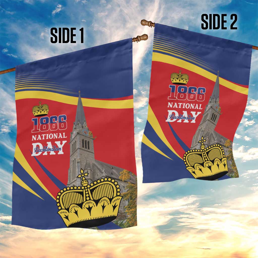 Liechtenstein National Day 1866 Garden Flag Gold Crown Vaduz Cathedral