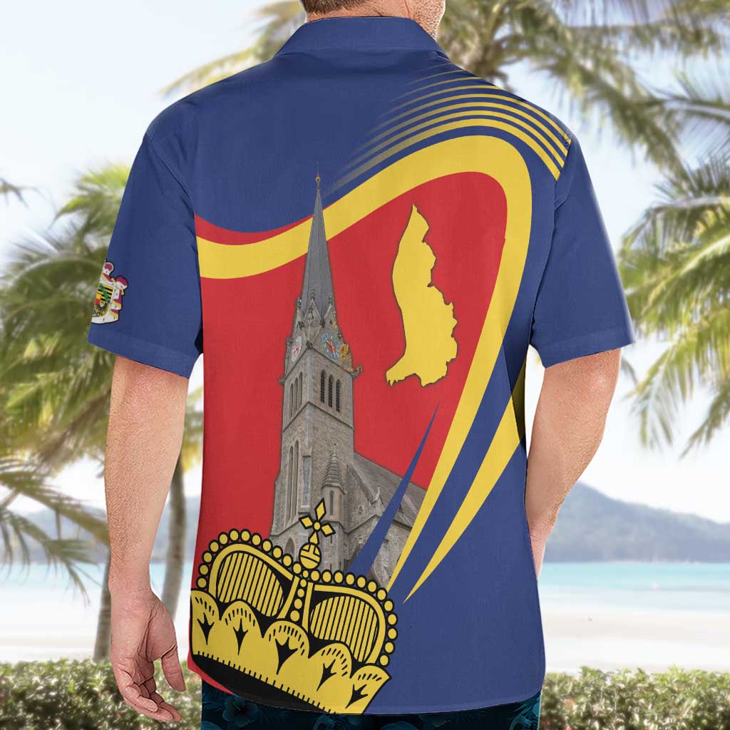 Liechtenstein National Day 1866 Hawaiian Shirt Gold Crown Vaduz Cathedral