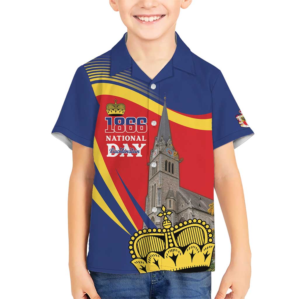 Liechtenstein National Day 1866 Kid Hawaiian Shirt Gold Crown Vaduz Cathedral