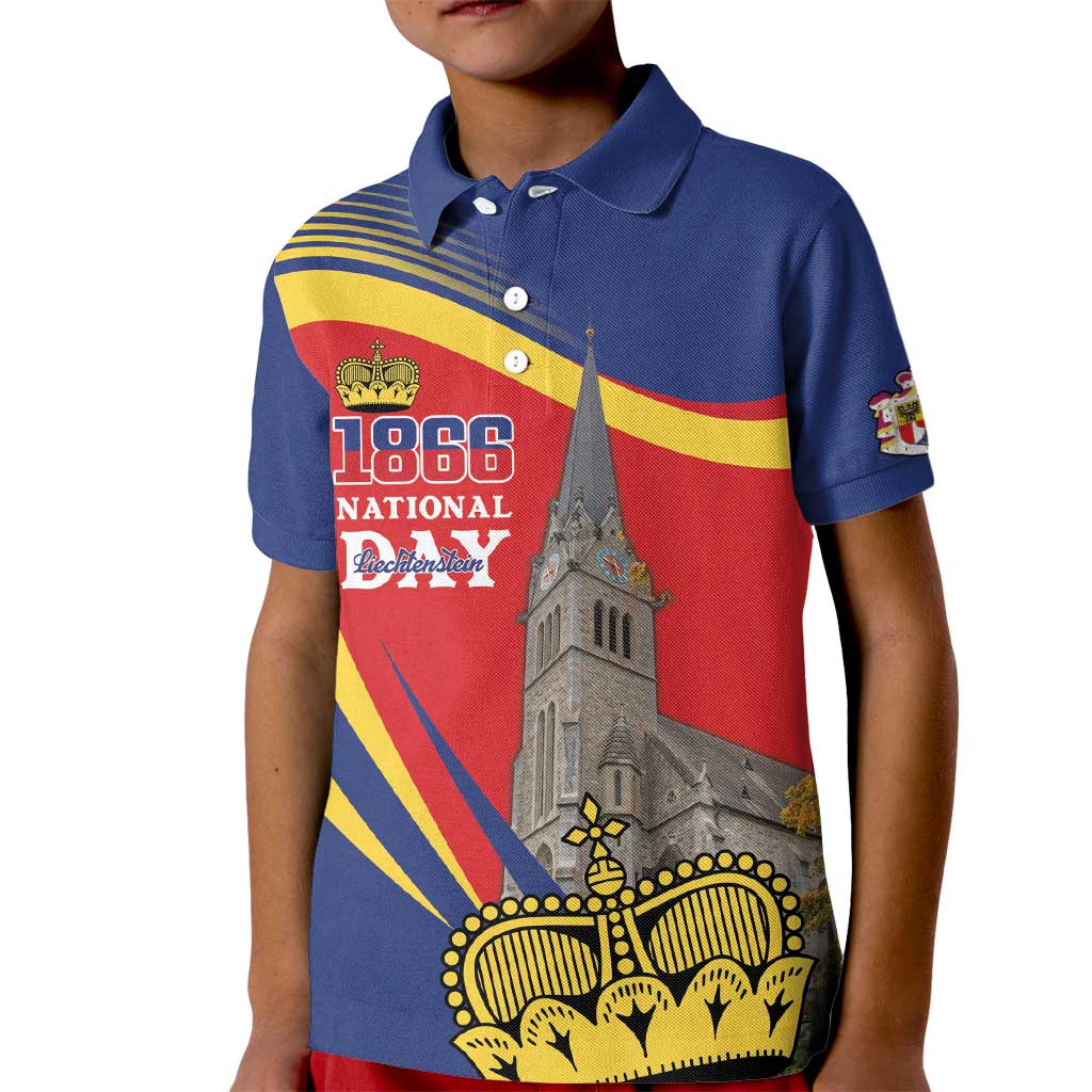 Liechtenstein National Day 1866 Kid Polo Shirt Gold Crown Vaduz Cathedral