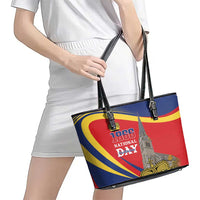Liechtenstein National Day 1866 Leather Tote Bag Gold Crown Vaduz Cathedral