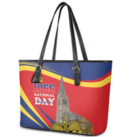 Liechtenstein National Day 1866 Leather Tote Bag Gold Crown Vaduz Cathedral