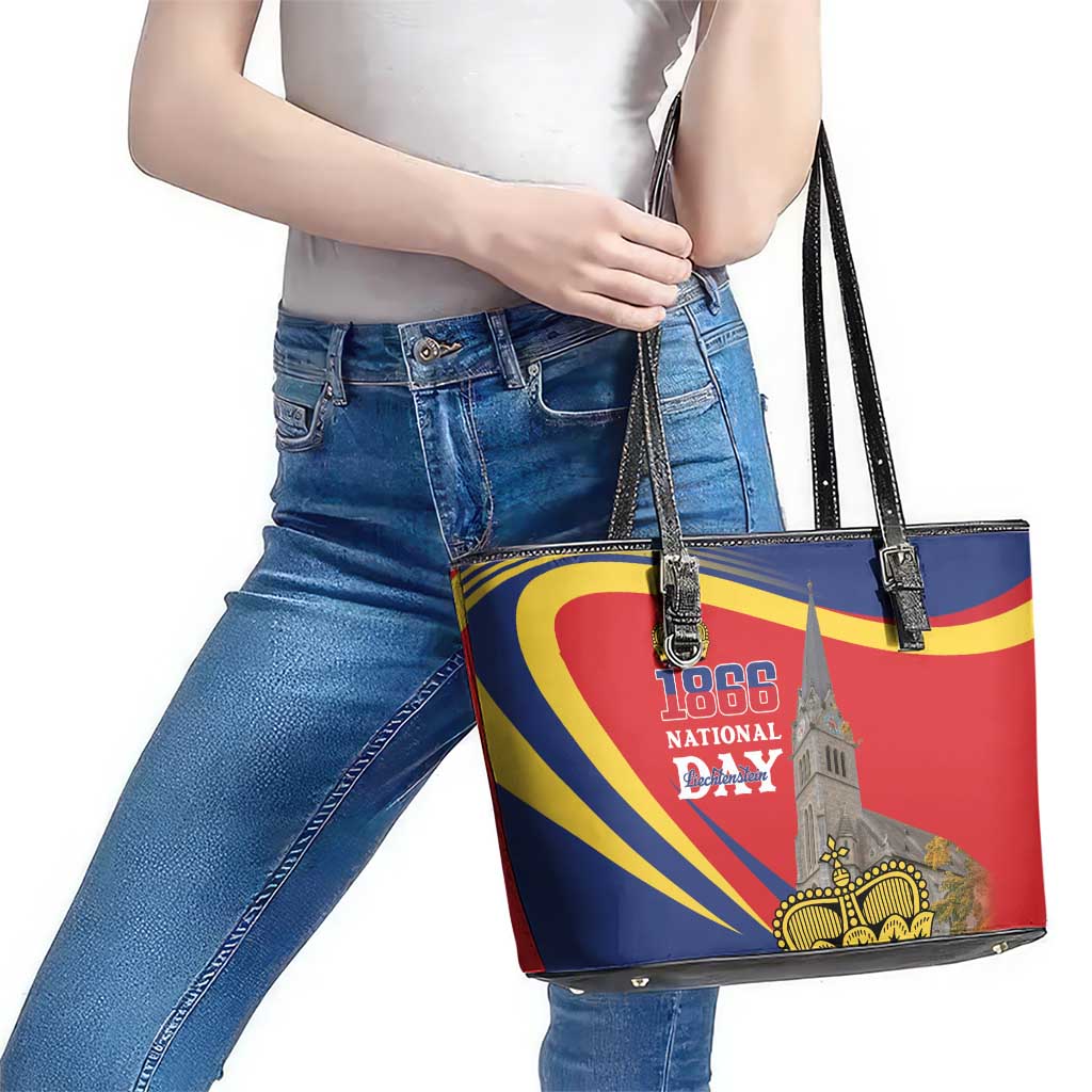 Liechtenstein National Day 1866 Leather Tote Bag Gold Crown Vaduz Cathedral