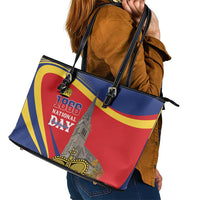 Liechtenstein National Day 1866 Leather Tote Bag Gold Crown Vaduz Cathedral