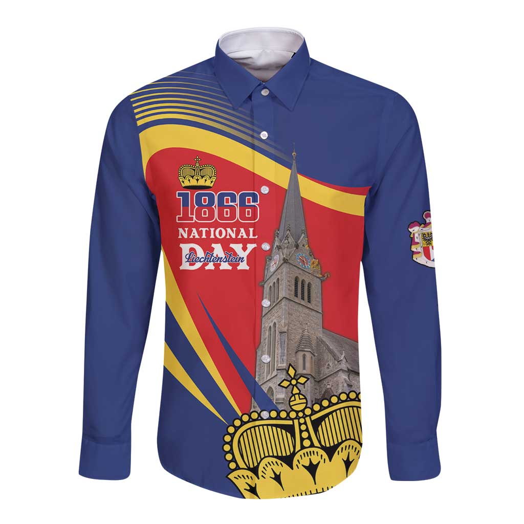 Liechtenstein National Day 1866 Long Sleeve Button Shirt Gold Crown Vaduz Cathedral