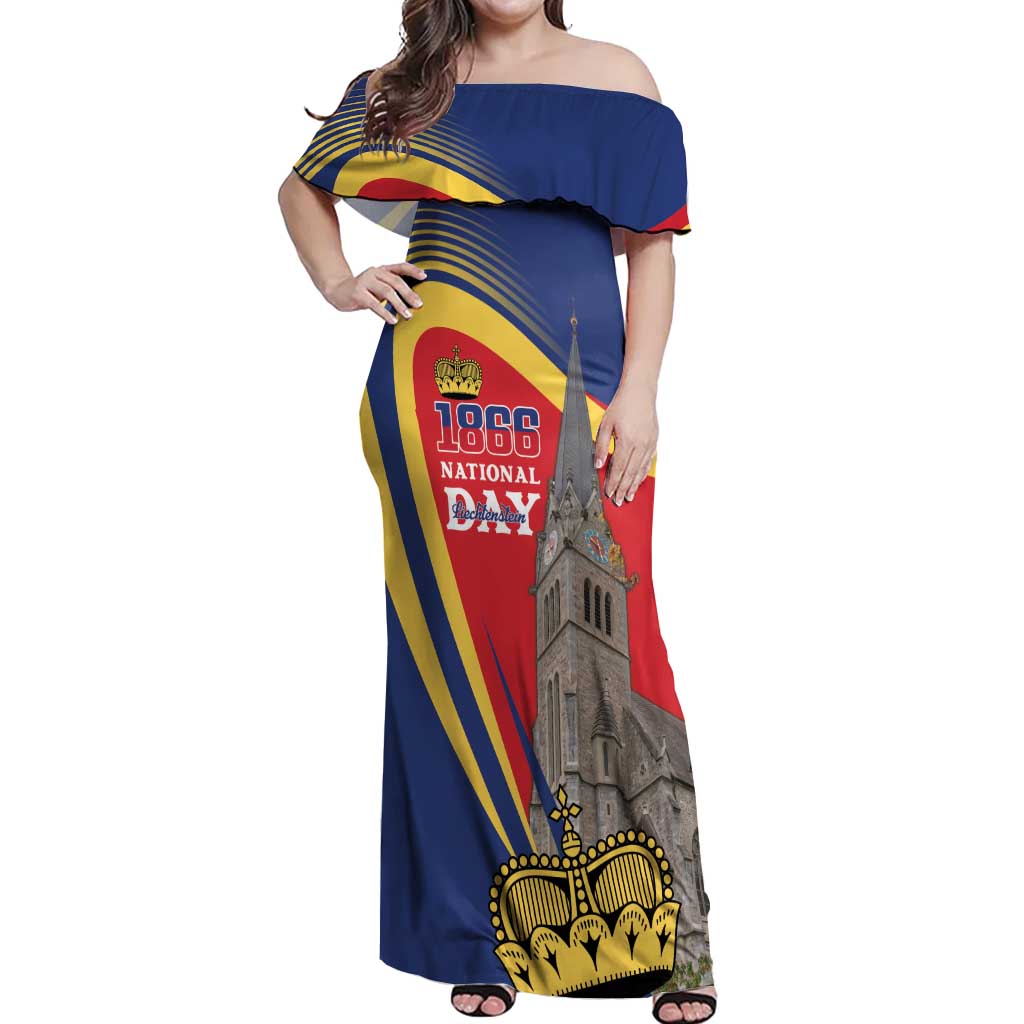 Liechtenstein National Day 1866 Off Shoulder Maxi Dress Gold Crown Vaduz Cathedral
