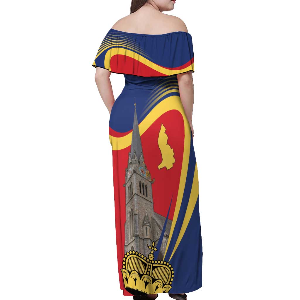 Liechtenstein National Day 1866 Off Shoulder Maxi Dress Gold Crown Vaduz Cathedral