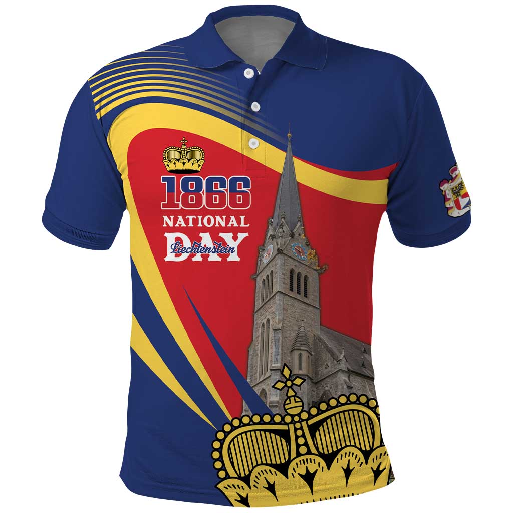 Liechtenstein National Day 1866 Polo Shirt Gold Crown Vaduz Cathedral