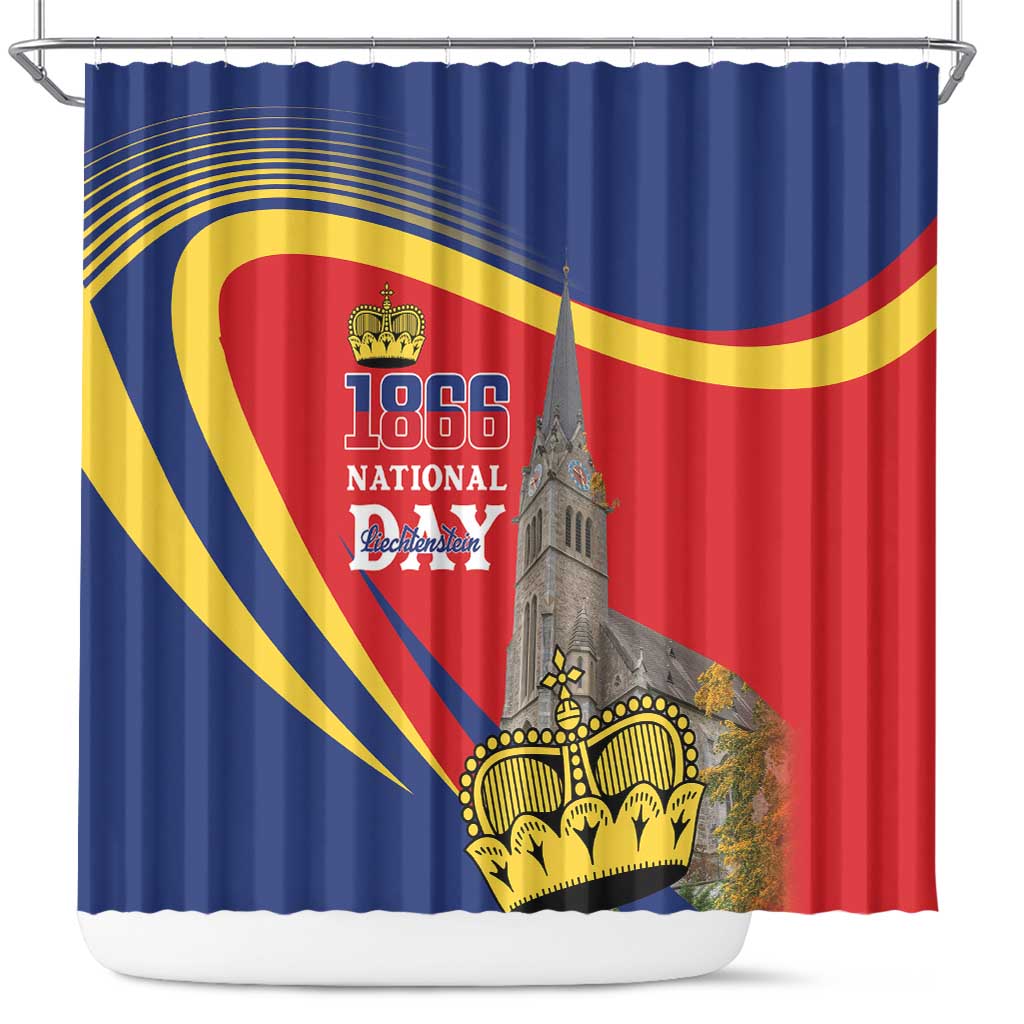Liechtenstein National Day 1866 Shower Curtain Gold Crown Vaduz Cathedral