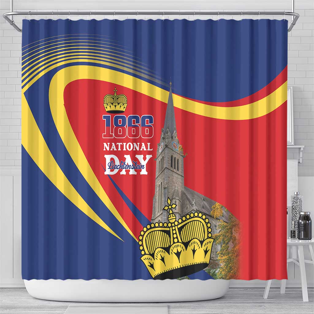 Liechtenstein National Day 1866 Shower Curtain Gold Crown Vaduz Cathedral