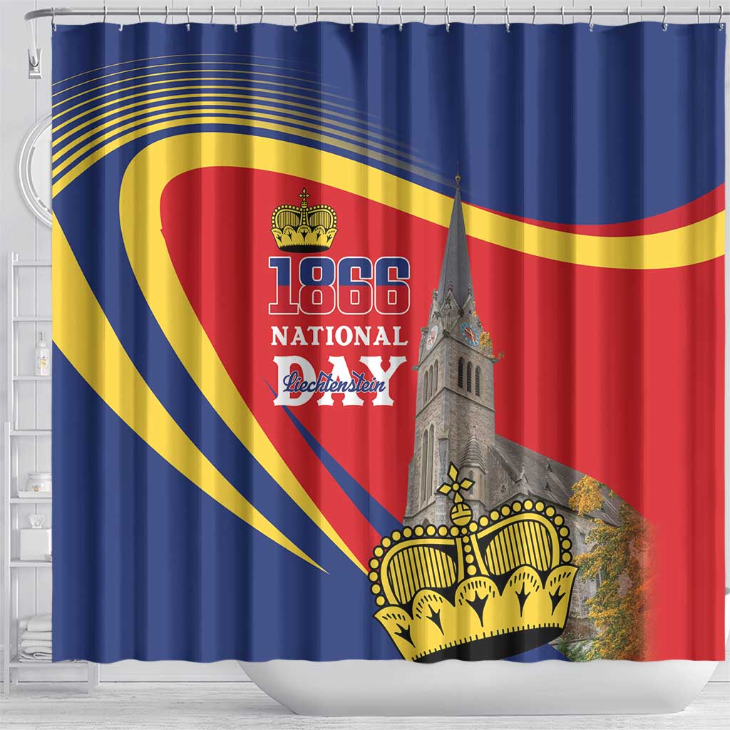 Liechtenstein National Day 1866 Shower Curtain Gold Crown Vaduz Cathedral