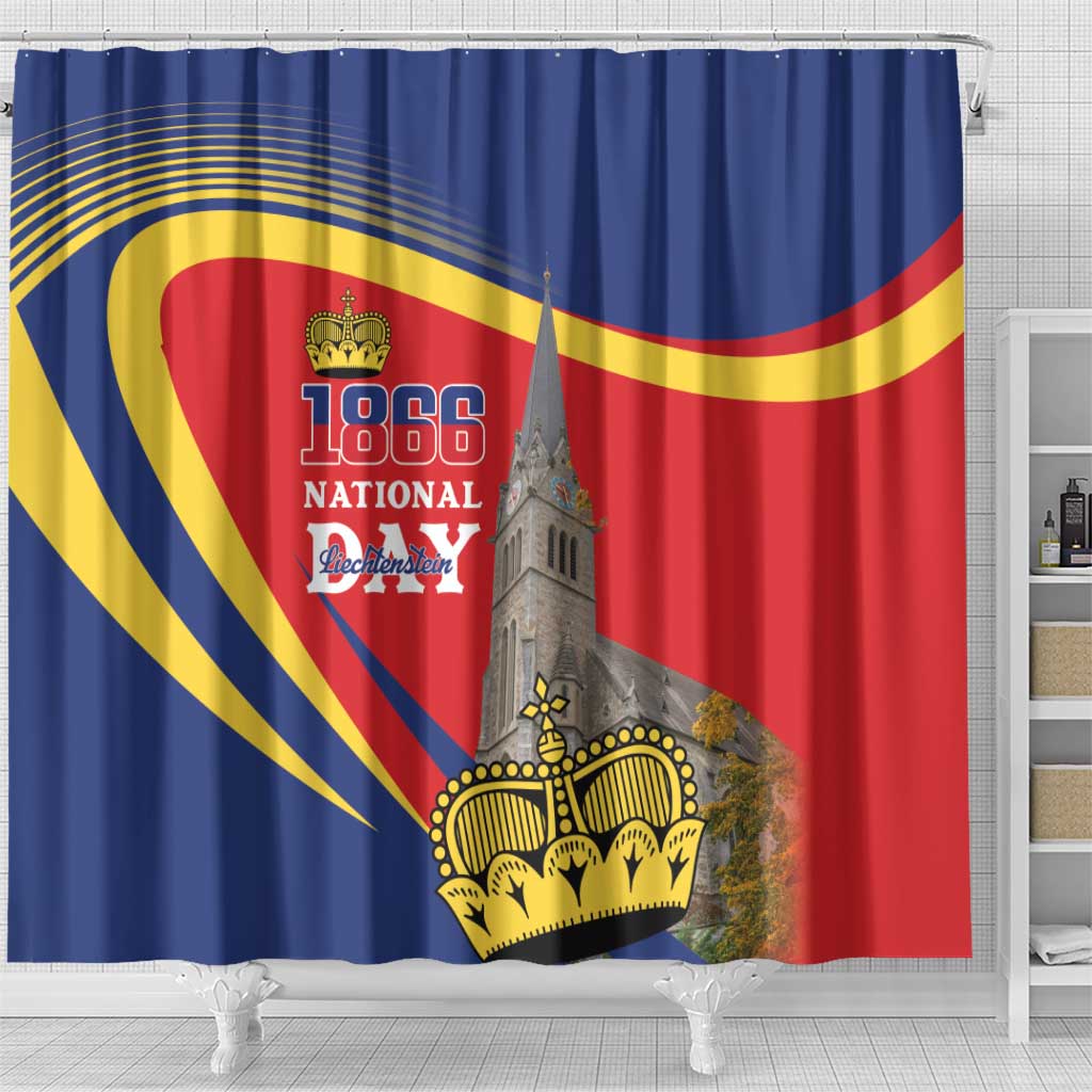 Liechtenstein National Day 1866 Shower Curtain Gold Crown Vaduz Cathedral