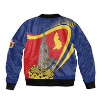 Liechtenstein National Day 1866 Sleeve Zip Bomber Jacket Gold Crown Vaduz Cathedral