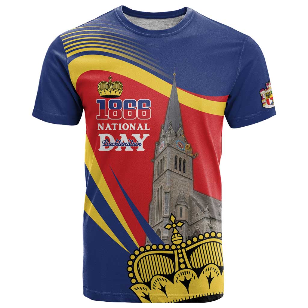 Liechtenstein National Day 1866 T Shirt Gold Crown Vaduz Cathedral