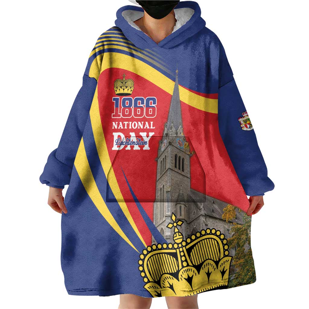 Liechtenstein National Day 1866 Wearable Blanket Hoodie Gold Crown Vaduz Cathedral