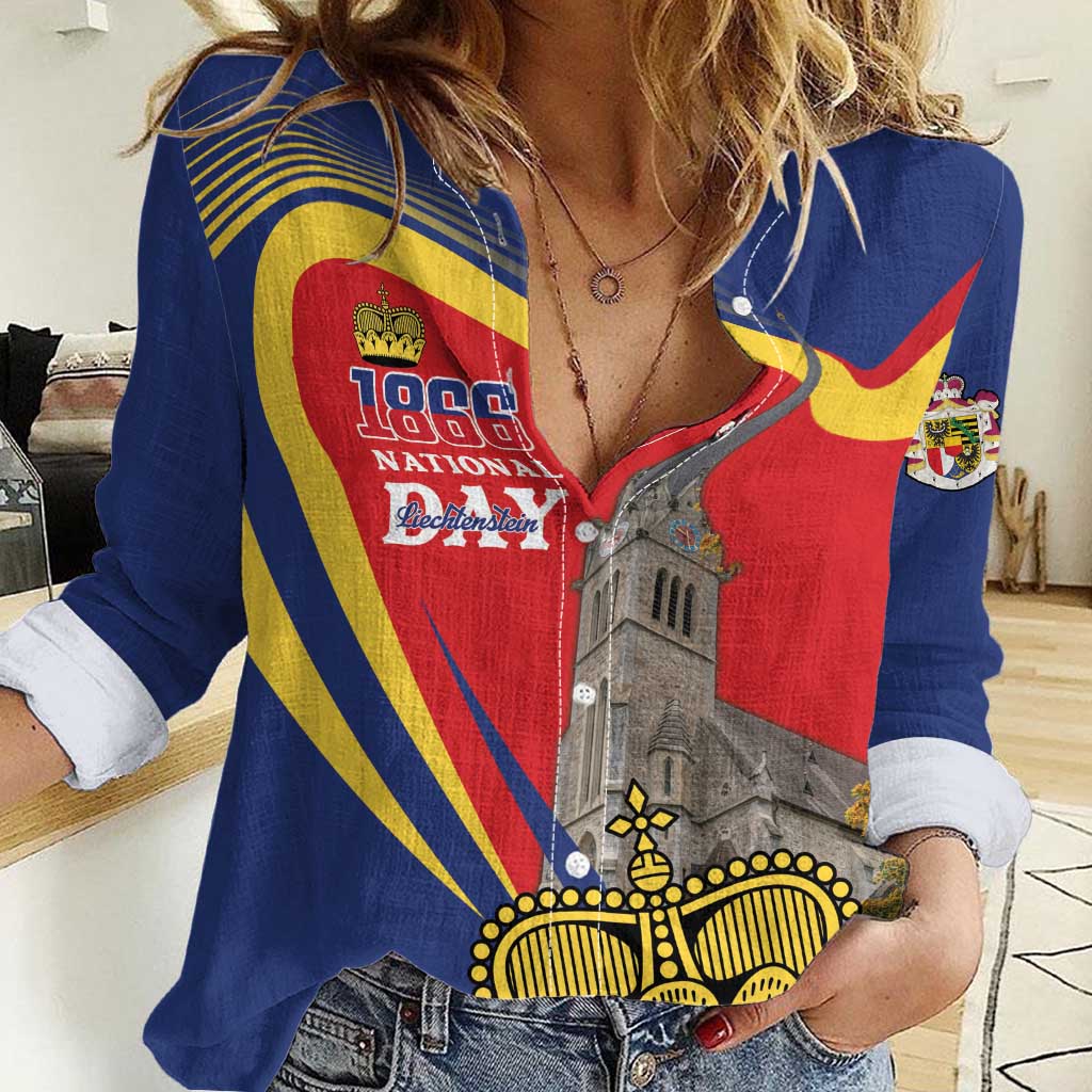 Liechtenstein National Day 1866 Women Casual Shirt Gold Crown Vaduz Cathedral