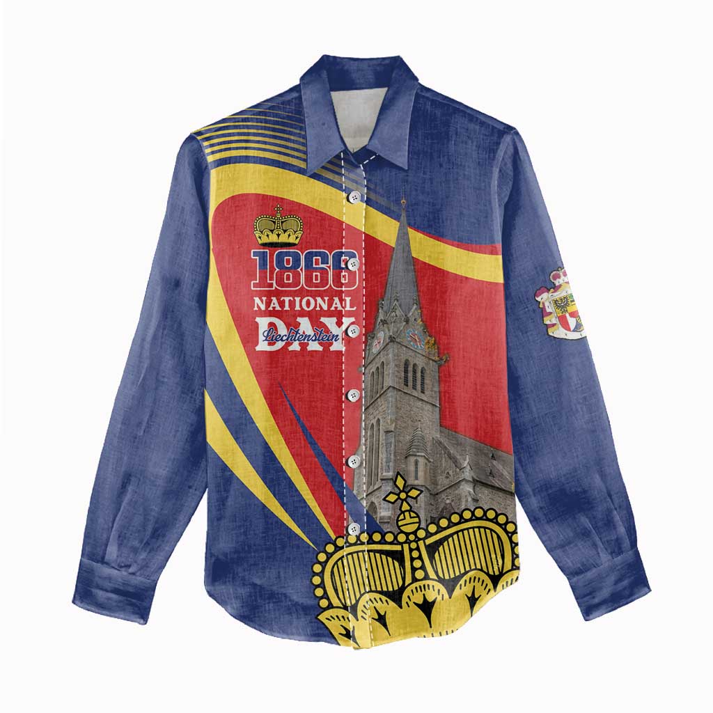Liechtenstein National Day 1866 Women Casual Shirt Gold Crown Vaduz Cathedral
