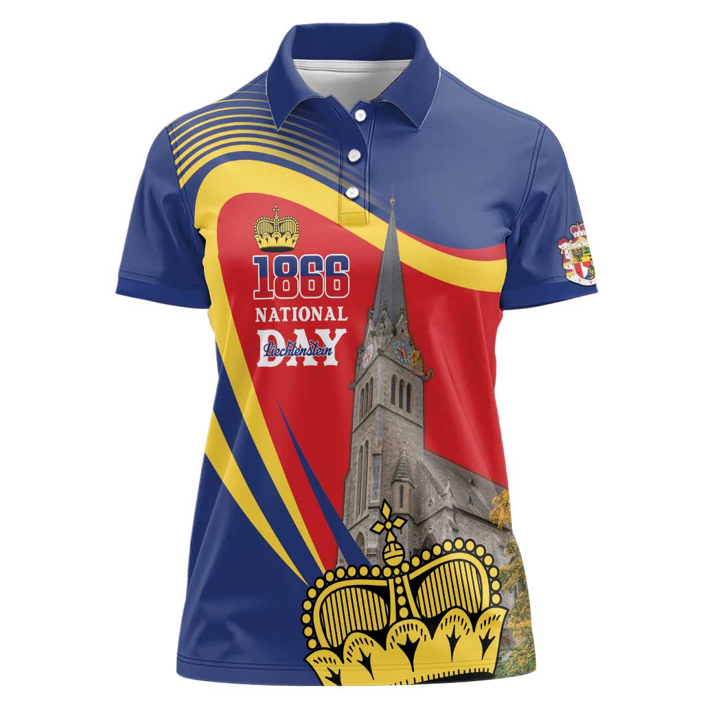 Liechtenstein National Day 1866 Women Polo Shirt Gold Crown Vaduz Cathedral