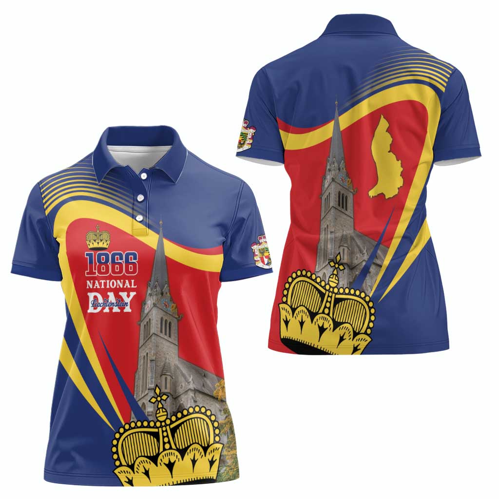 Liechtenstein National Day 1866 Women Polo Shirt Gold Crown Vaduz Cathedral