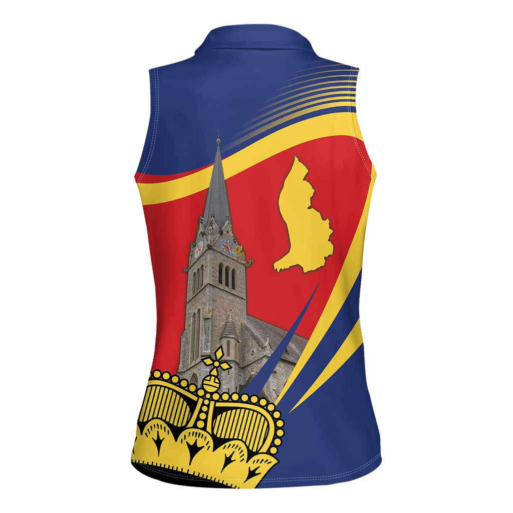 Liechtenstein National Day 1866 Women Sleeveless Polo Shirt Gold Crown Vaduz Cathedral