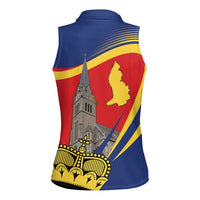 Liechtenstein National Day 1866 Women Sleeveless Polo Shirt Gold Crown Vaduz Cathedral