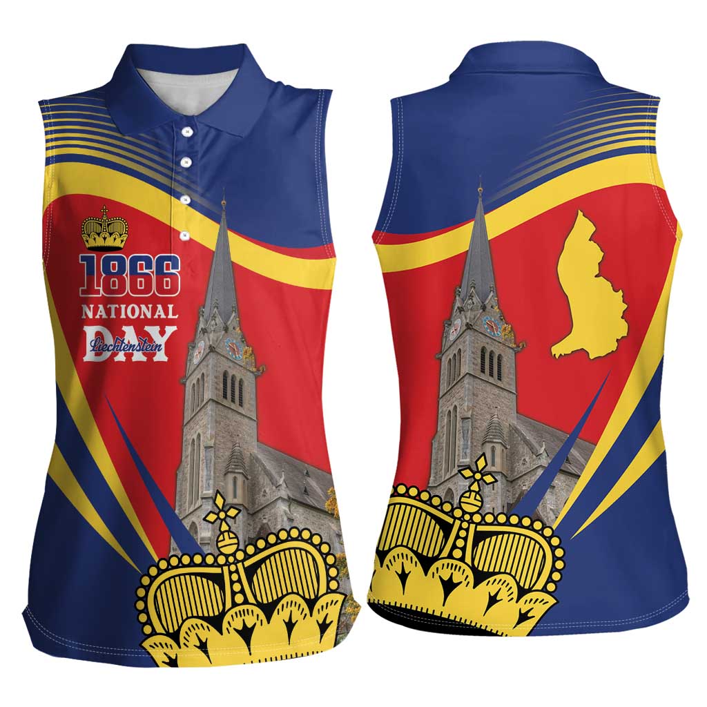 Liechtenstein National Day 1866 Women Sleeveless Polo Shirt Gold Crown Vaduz Cathedral