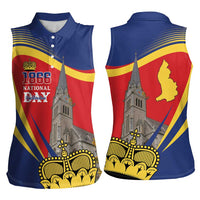 Liechtenstein National Day 1866 Women Sleeveless Polo Shirt Gold Crown Vaduz Cathedral