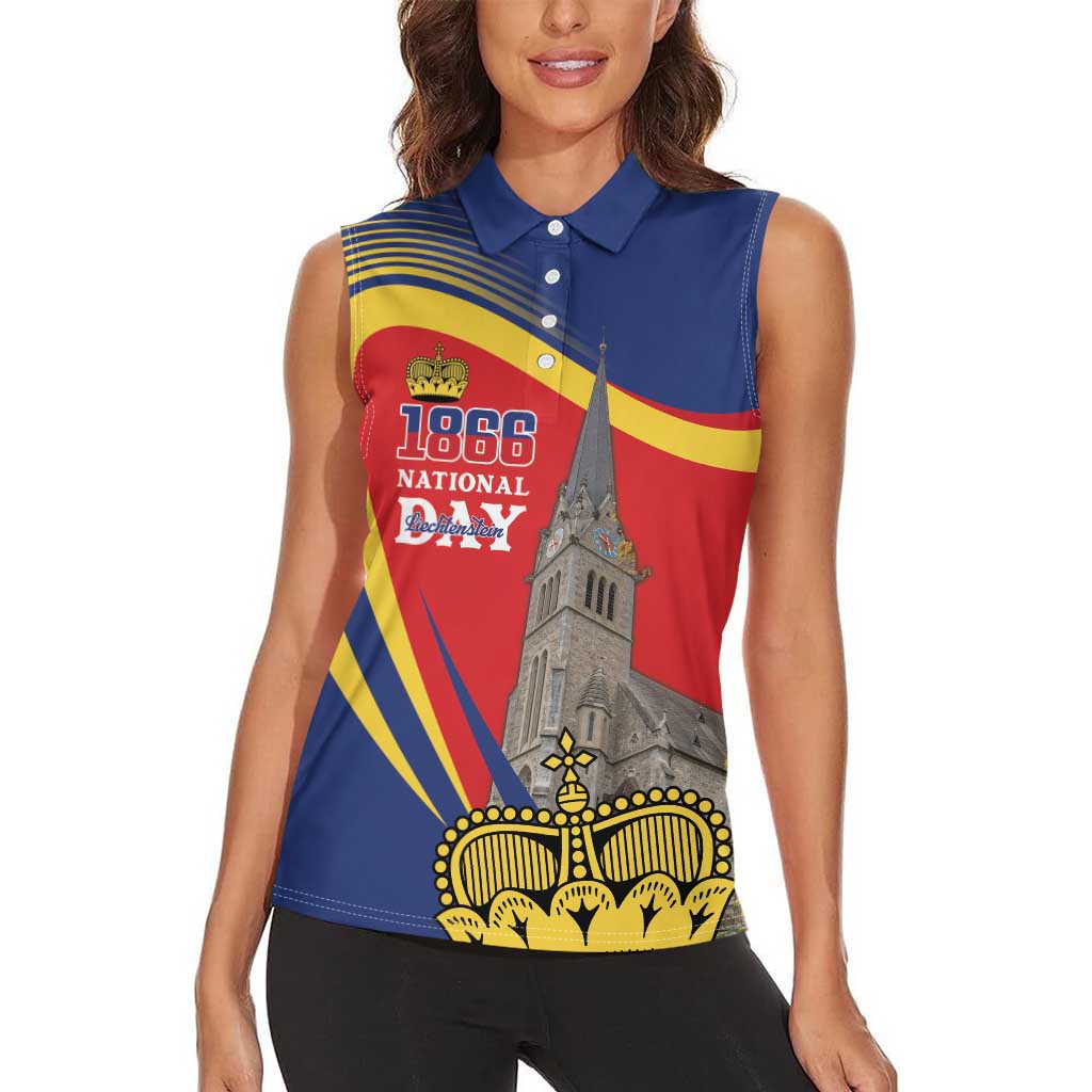 Liechtenstein National Day 1866 Women Sleeveless Polo Shirt Gold Crown Vaduz Cathedral