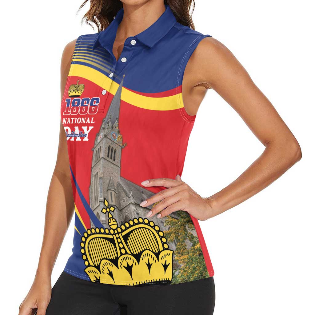 Liechtenstein National Day 1866 Women Sleeveless Polo Shirt Gold Crown Vaduz Cathedral
