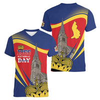 Liechtenstein National Day 1866 Women V-Neck T-Shirt Gold Crown Vaduz Cathedral