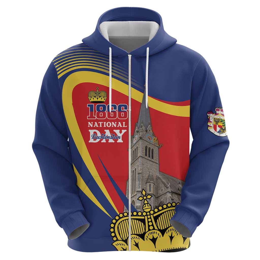 Liechtenstein National Day 1866 Zip Hoodie Gold Crown Vaduz Cathedral