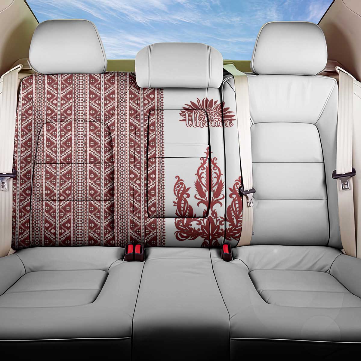 Ukraine Vyshyvanka Pattern Back Car Seat Cover Ukrainian Trident