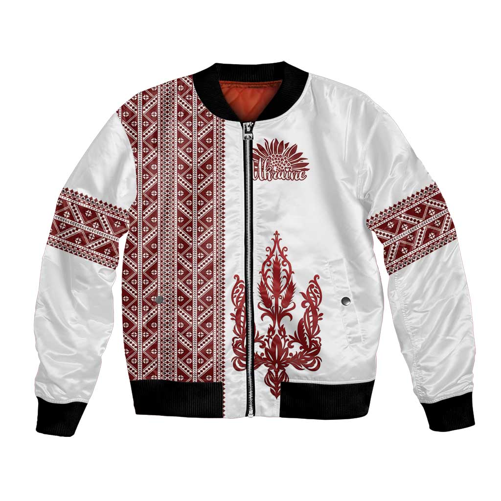Ukraine Vyshyvanka Pattern Bomber Jacket Ukrainian Trident
