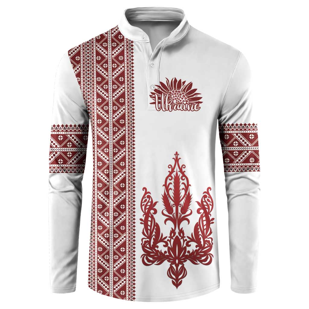 Ukraine Vyshyvanka Pattern Button Sweatshirt Ukrainian Trident