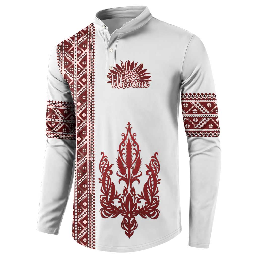 Ukraine Vyshyvanka Pattern Button Sweatshirt Ukrainian Trident