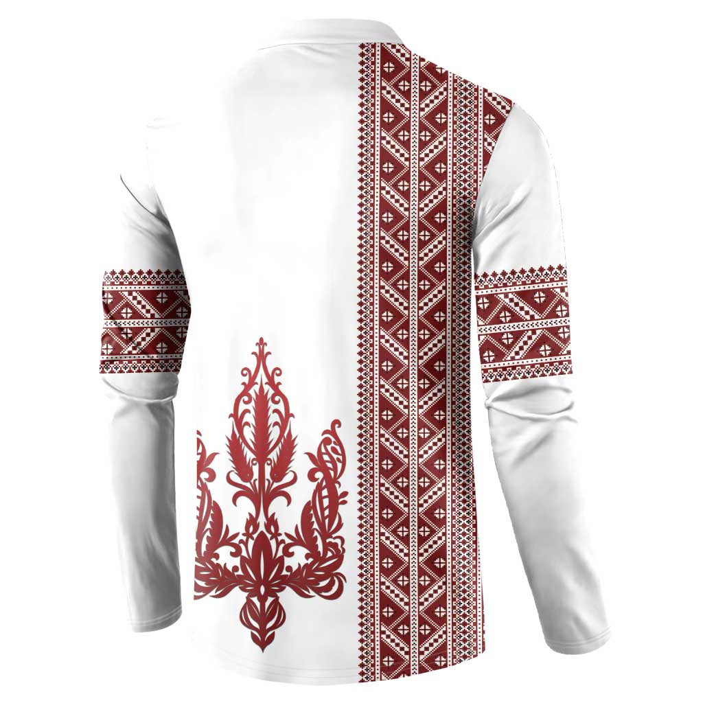 Ukraine Vyshyvanka Pattern Button Sweatshirt Ukrainian Trident