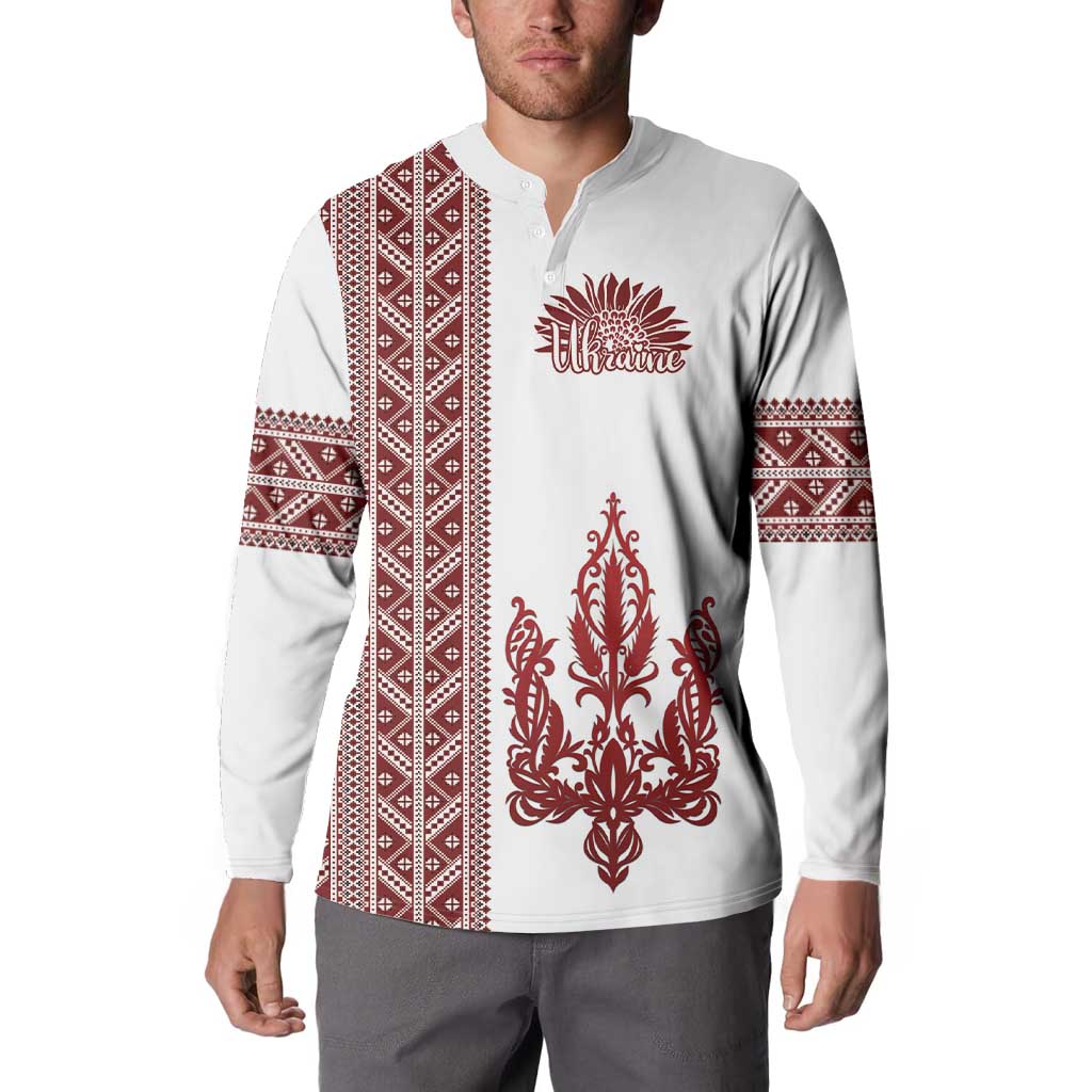 Ukraine Vyshyvanka Pattern Button Sweatshirt Ukrainian Trident