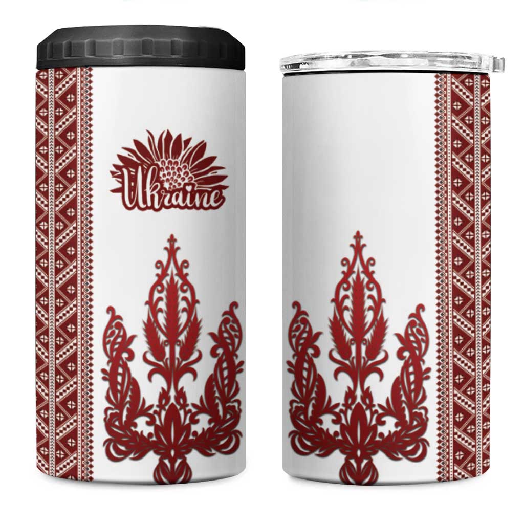 Ukraine Vyshyvanka Pattern 4 in 1 Can Cooler Tumbler Ukrainian Trident