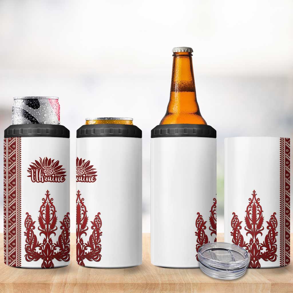 Ukraine Vyshyvanka Pattern 4 in 1 Can Cooler Tumbler Ukrainian Trident