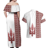 Ukraine Vyshyvanka Pattern Couples Matching Off Shoulder Maxi Dress and Hawaiian Shirt Ukrainian Trident