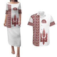 Ukraine Vyshyvanka Pattern Couples Matching Puletasi and Hawaiian Shirt Ukrainian Trident